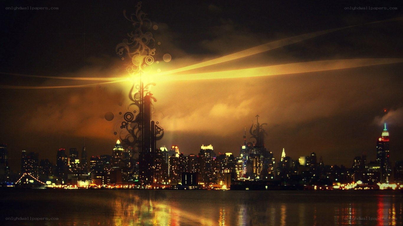 night city with glowing art