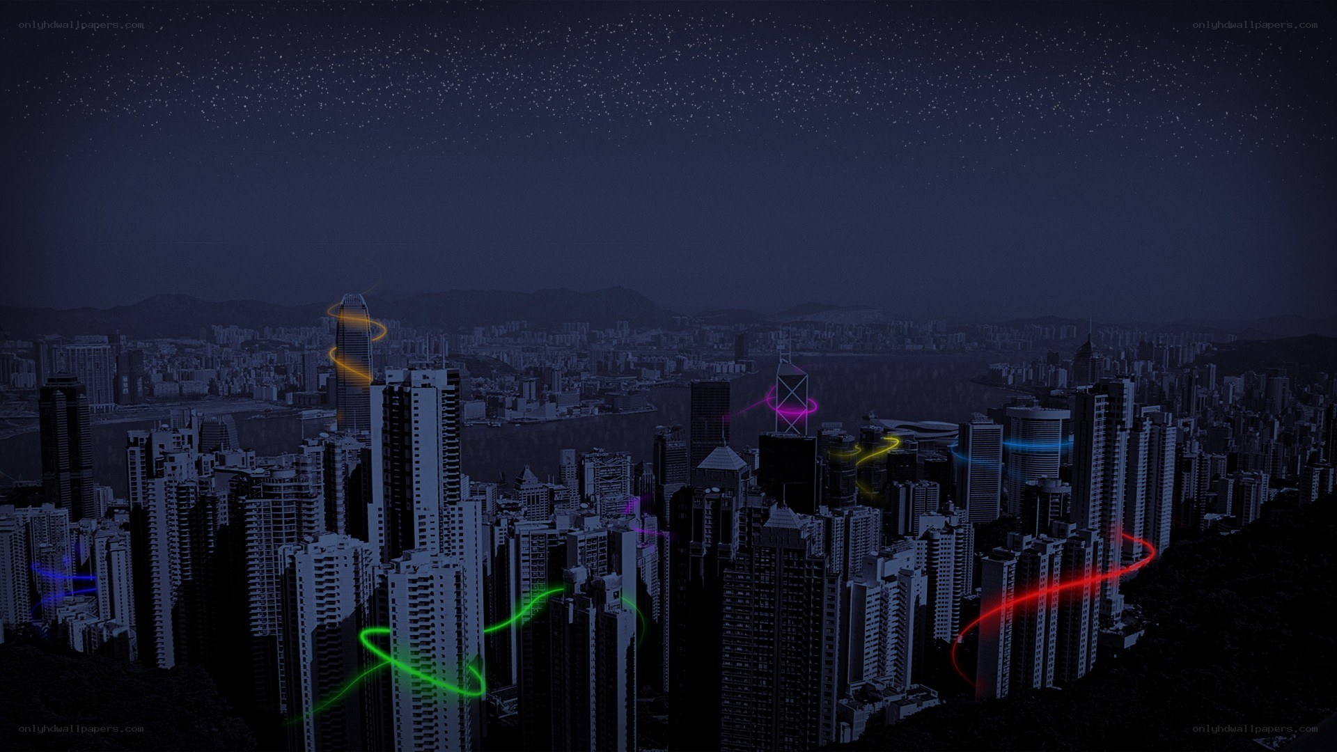 night city with glowing lines