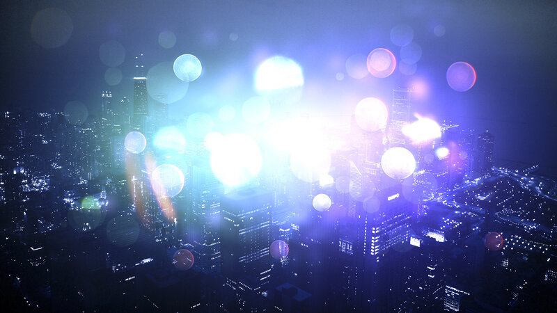 night city with lens flares