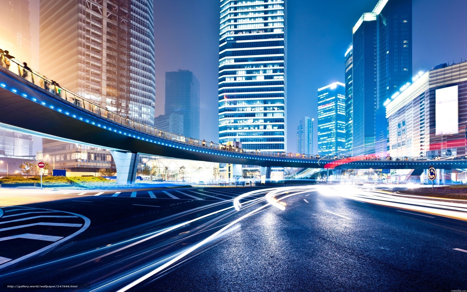 Night city with light trails