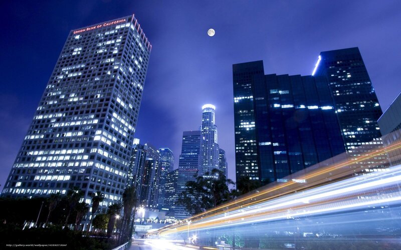 Night city with moon and lights