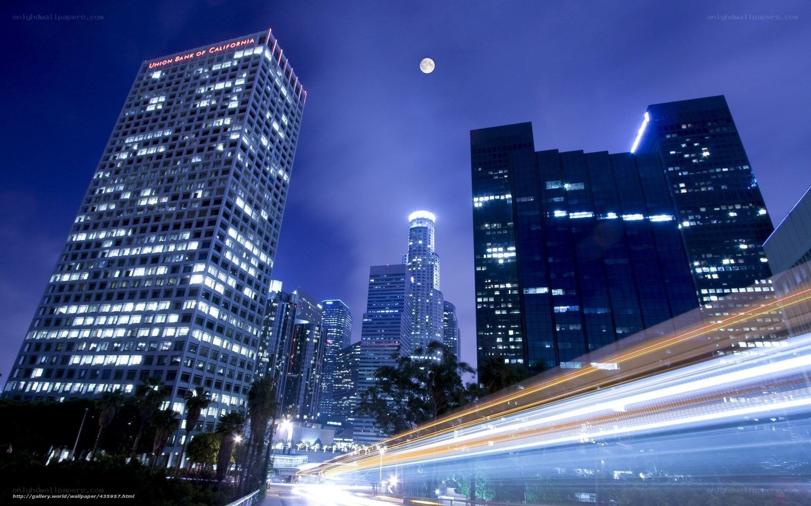 Night city with moon and lights