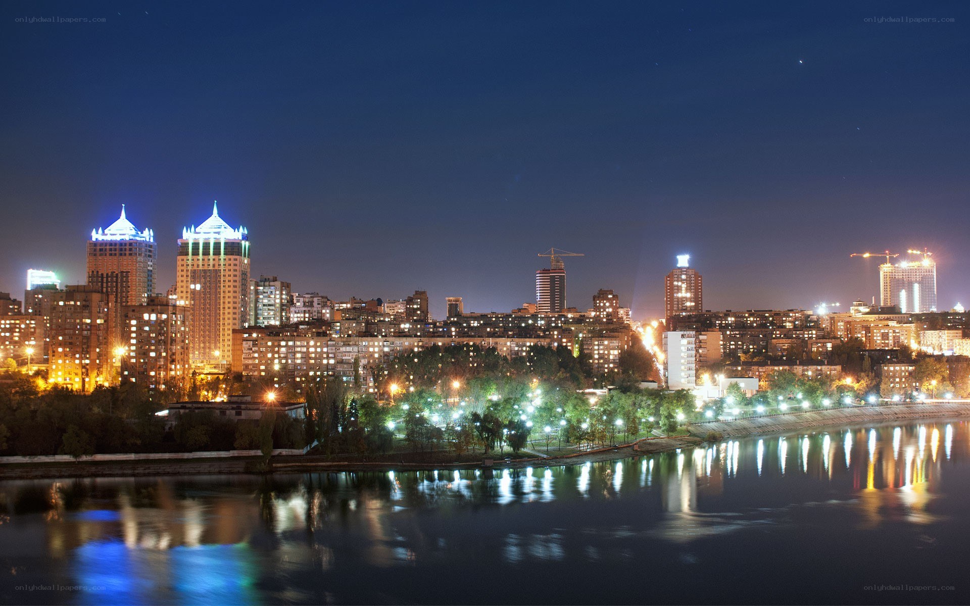 night cityscape by the river