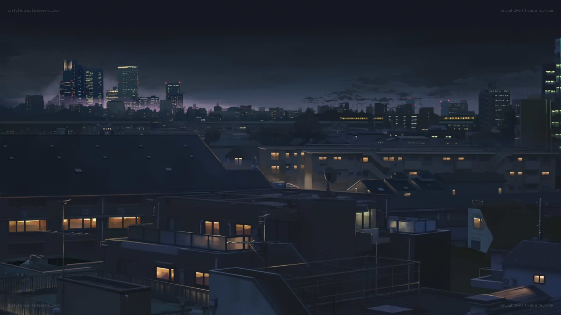 night cityscape from rooftops
