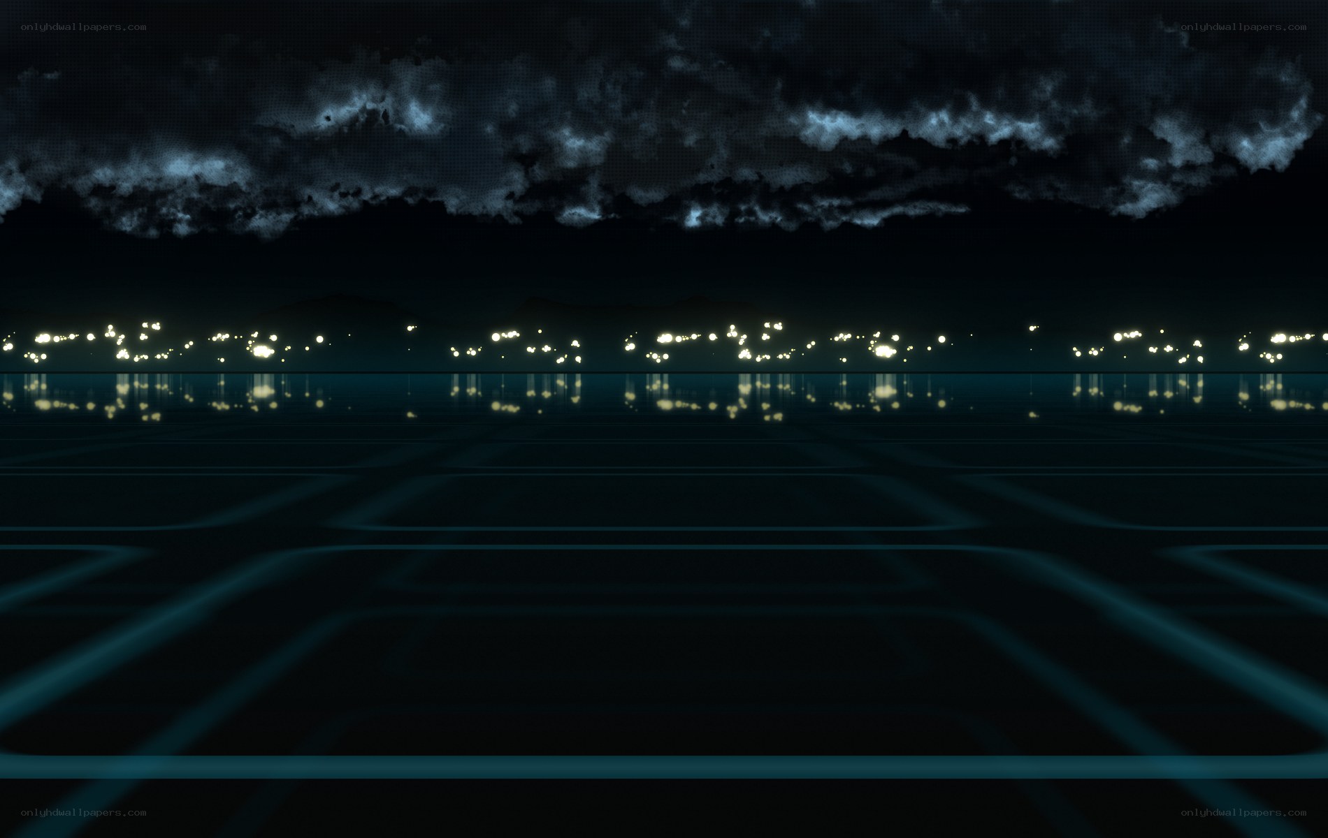 night cityscape with glowing grid
