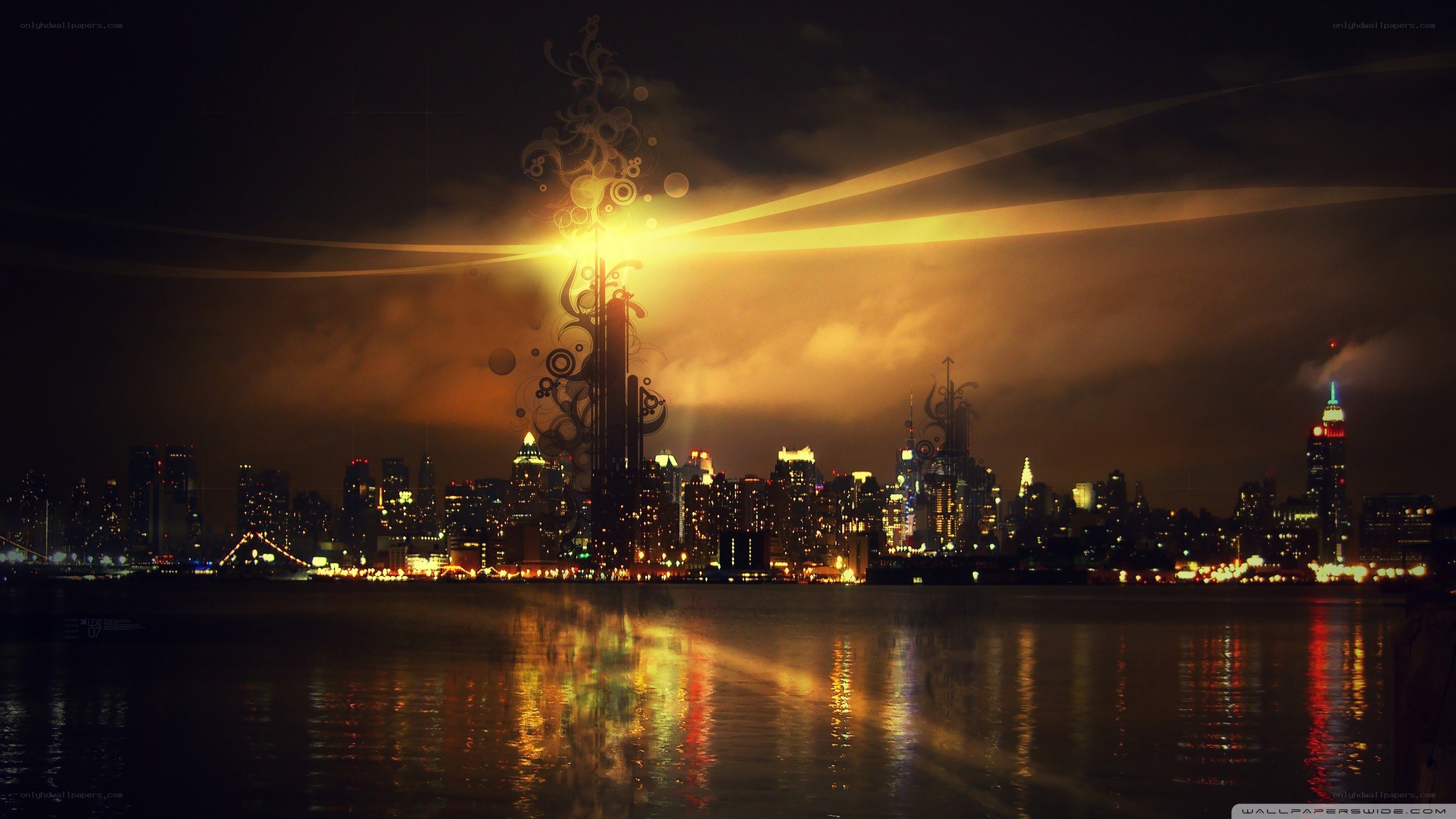 Night cityscape with glowing light