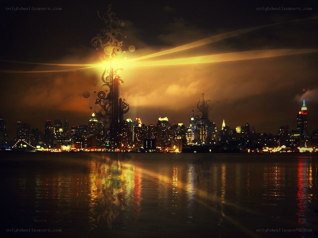 night cityscape with glowing light