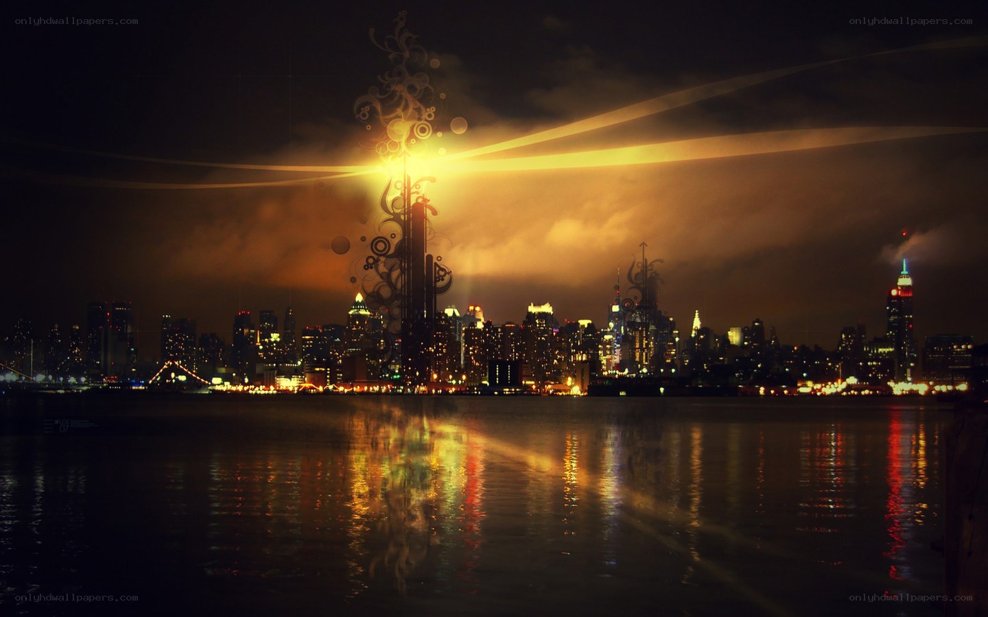 night cityscape with glowing light