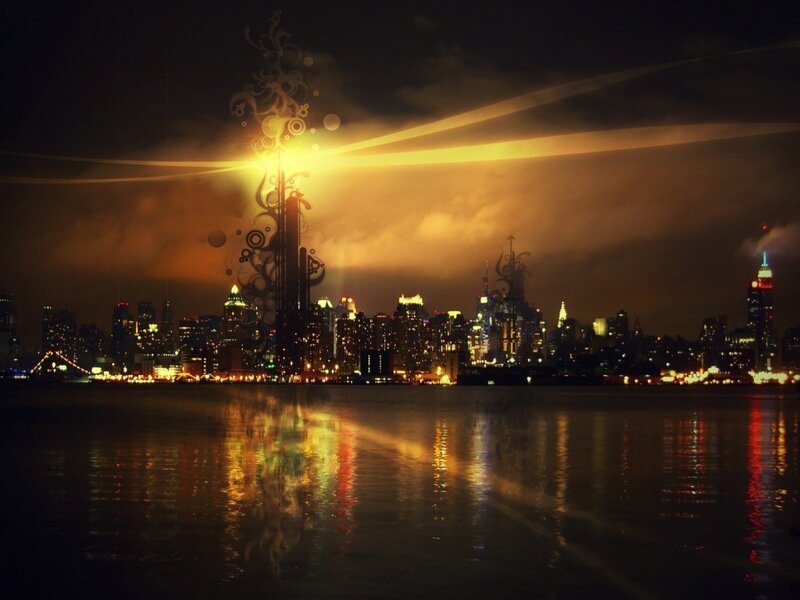 night cityscape with light effects