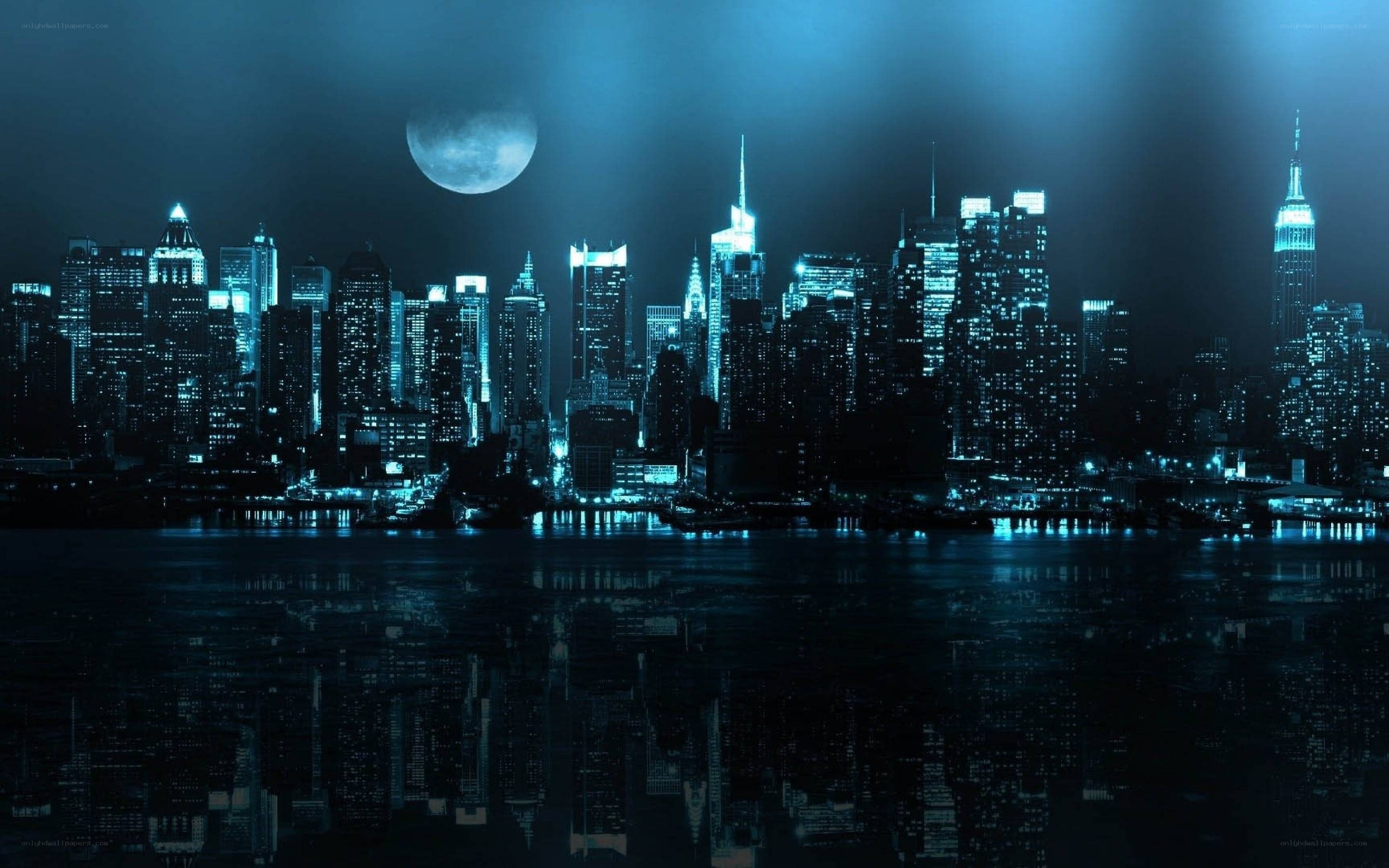 night cityscape with moon