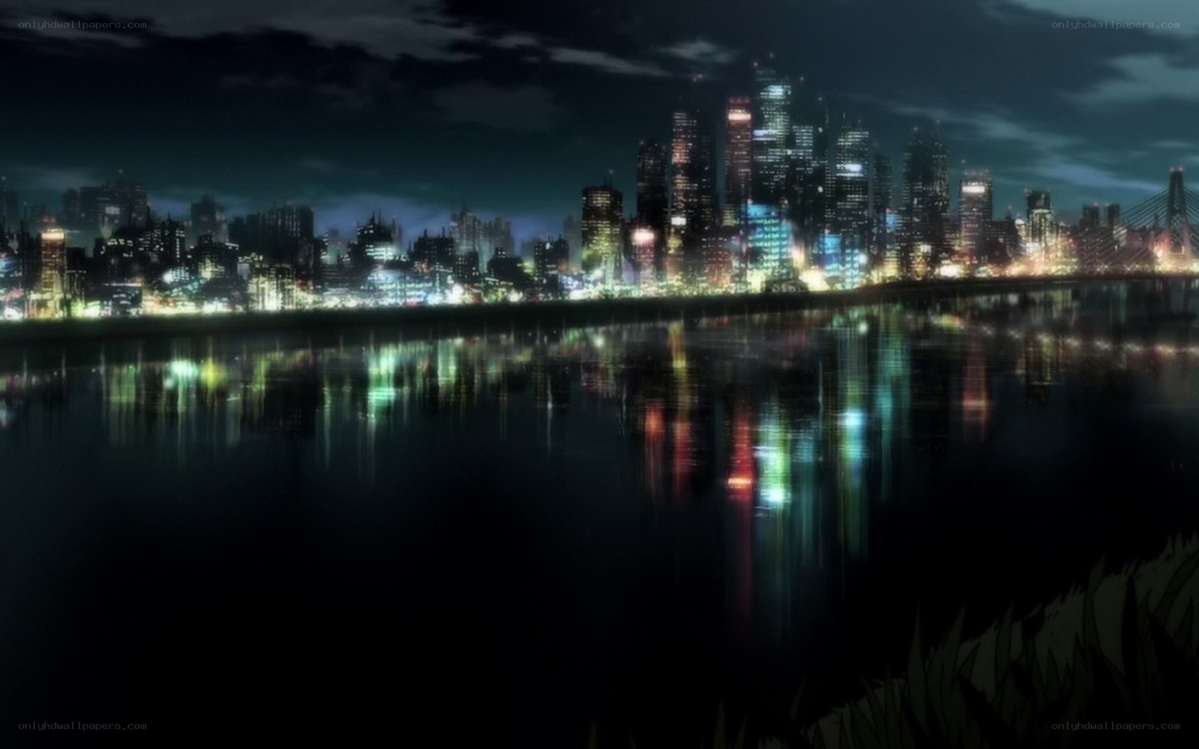 night cityscape with reflections