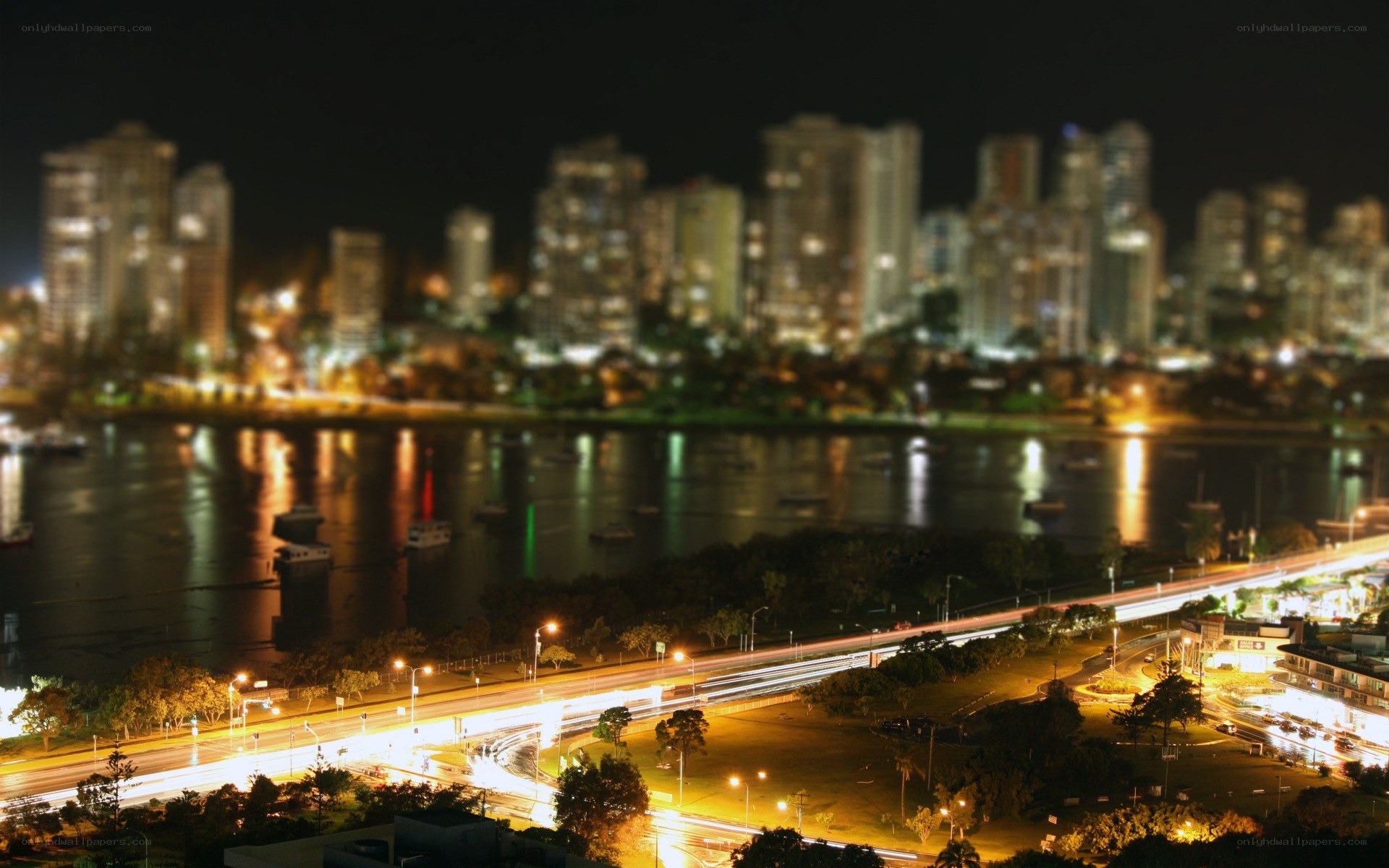 night cityscape with river