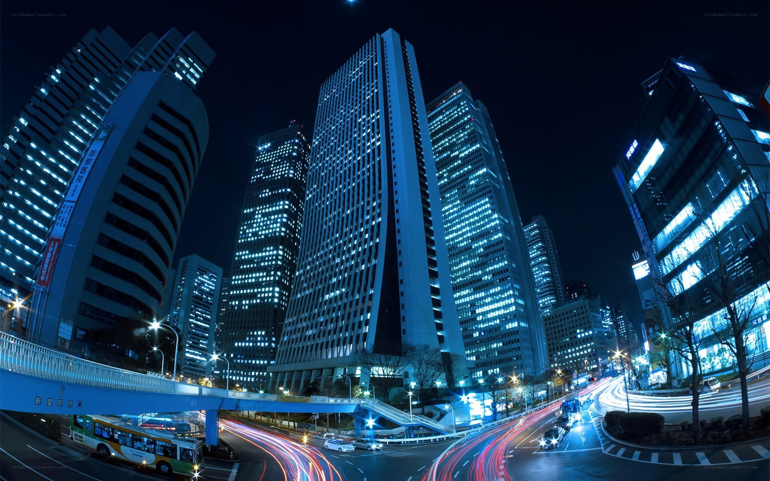 night cityscape with skyscrapers