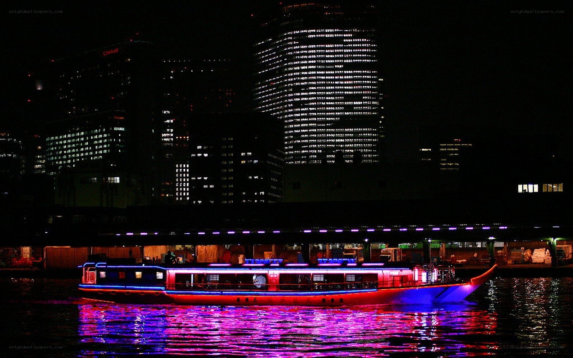 Night cruise on a city river