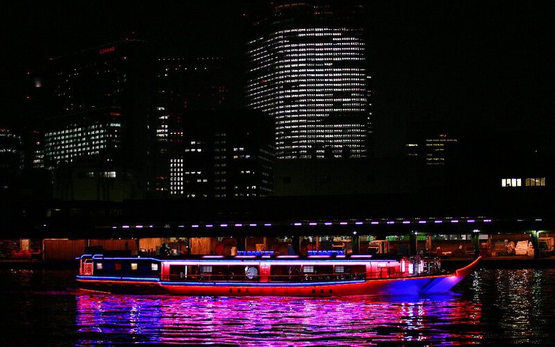 Night cruise on a lit boat