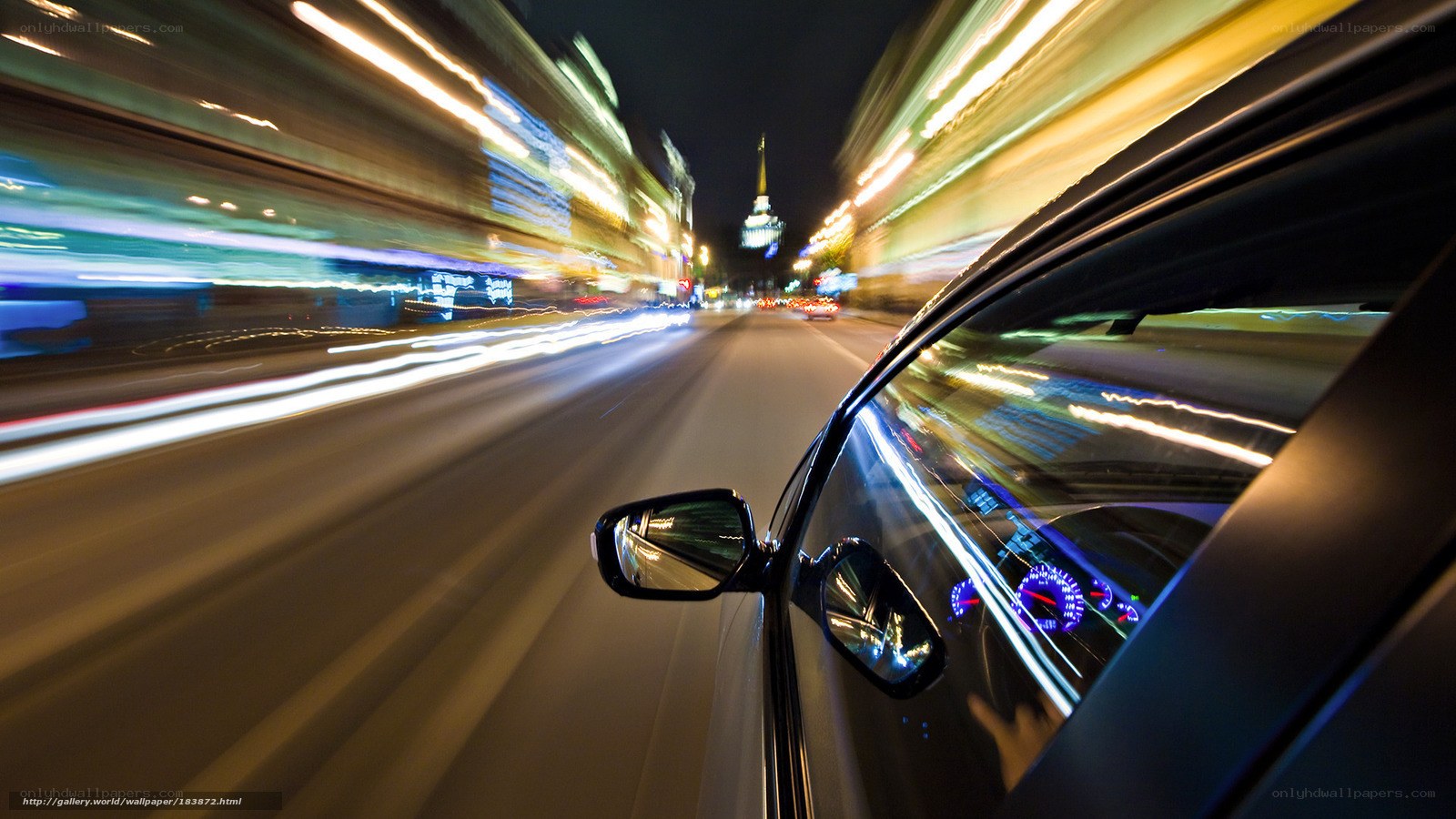 Night drive in city lights
