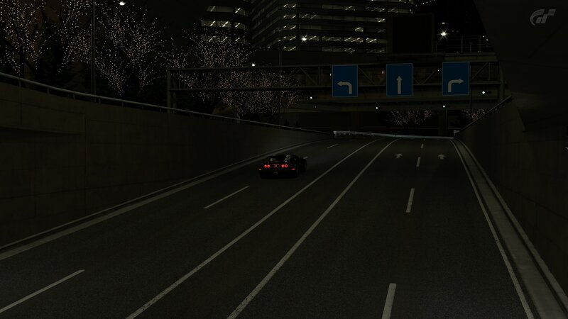 Night drive in city tunnel