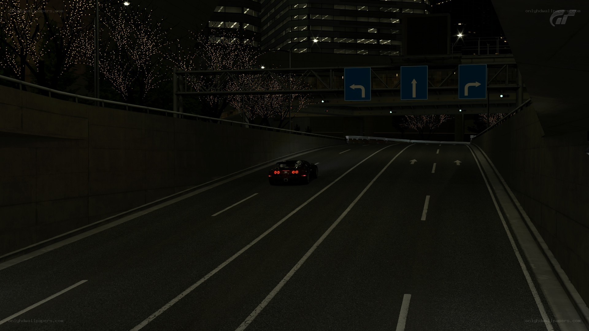 Night drive in city tunnel