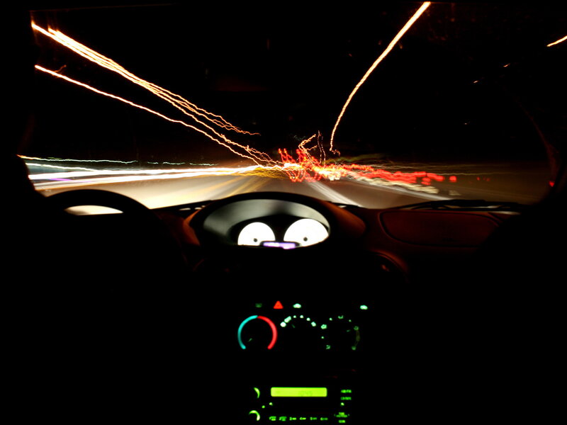 Night drive light trails