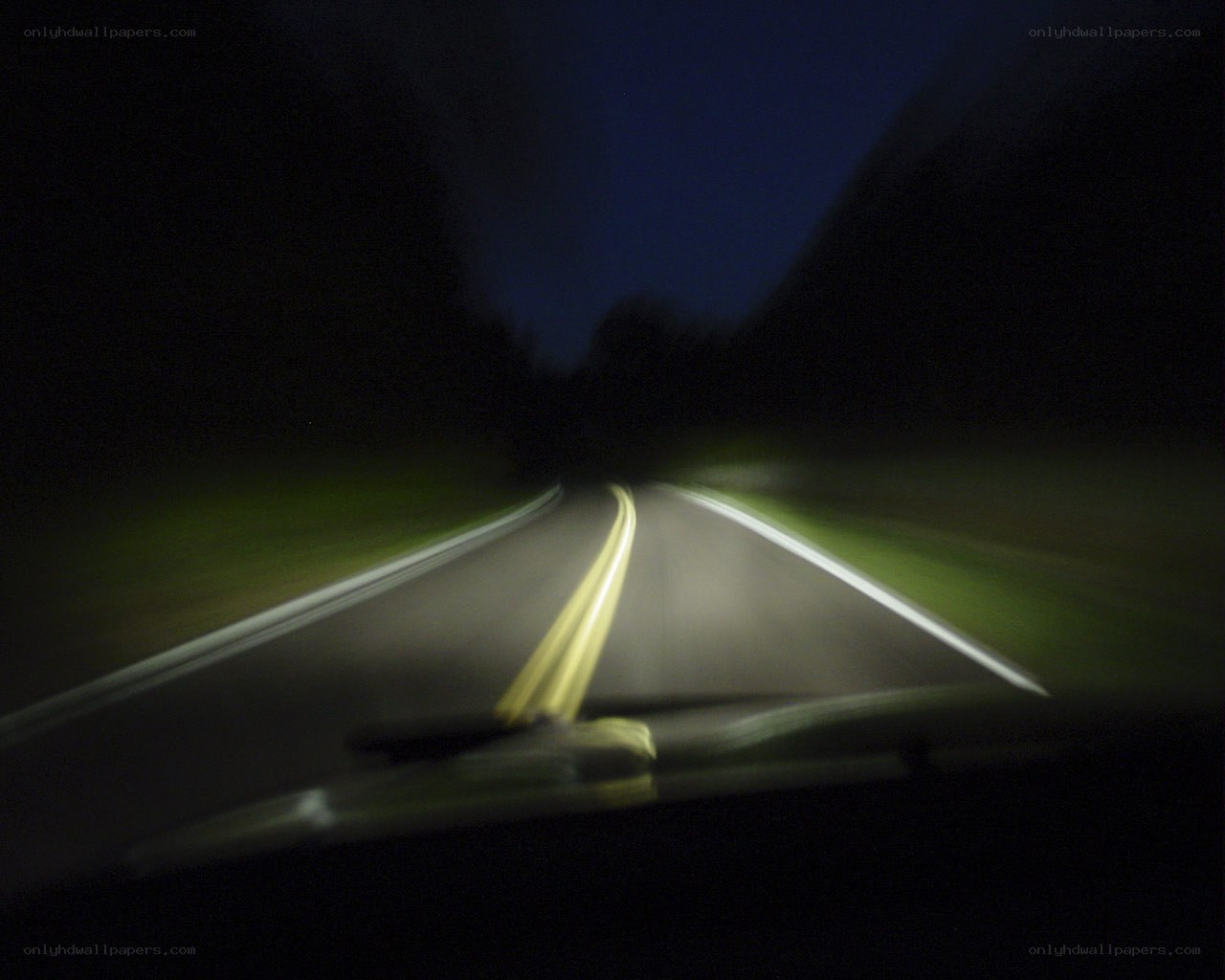 Night drive on a dark road