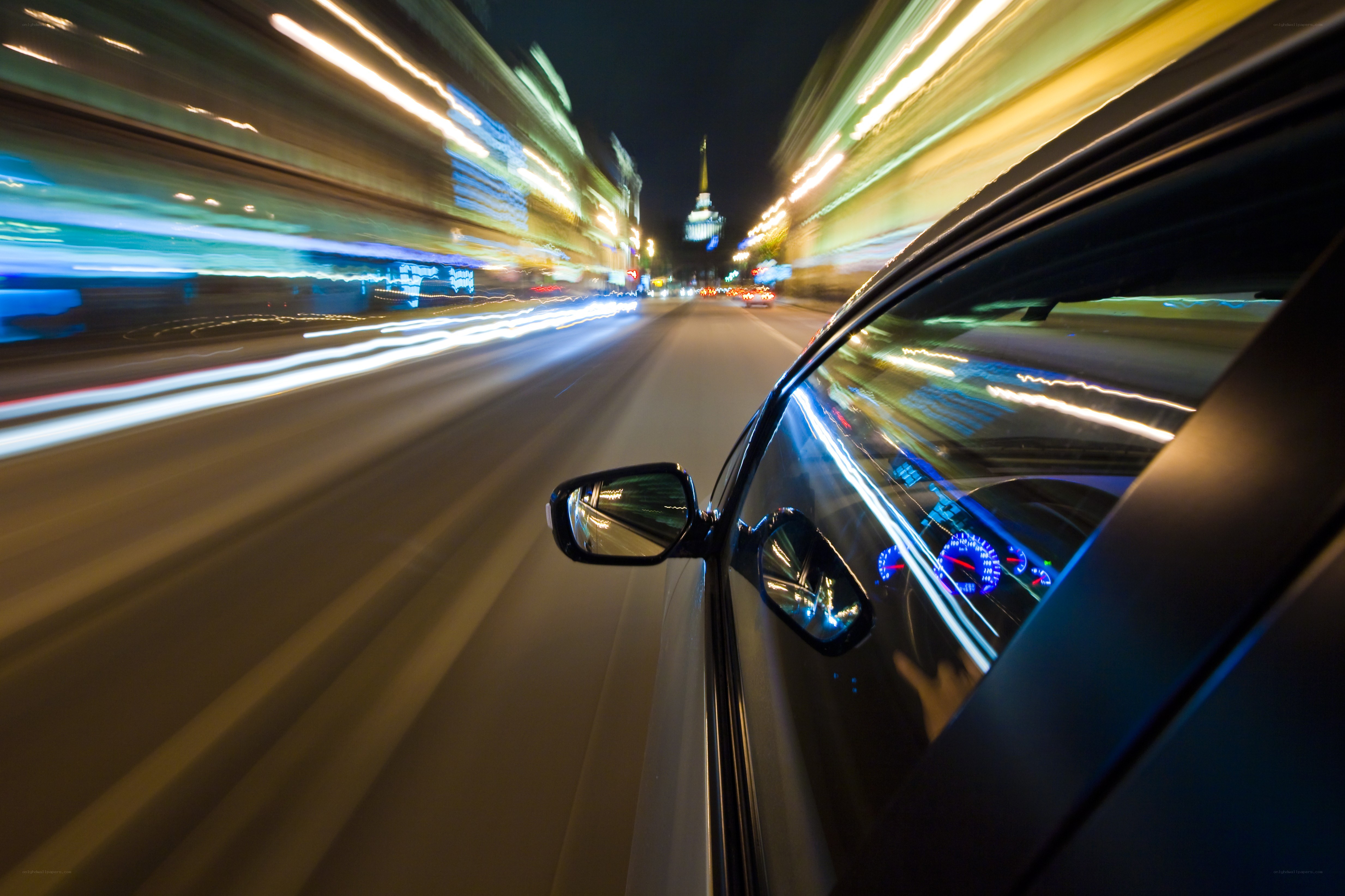Night drive with light trails