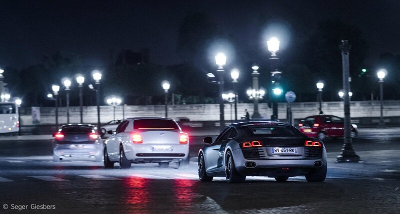 Night drive with luxury cars