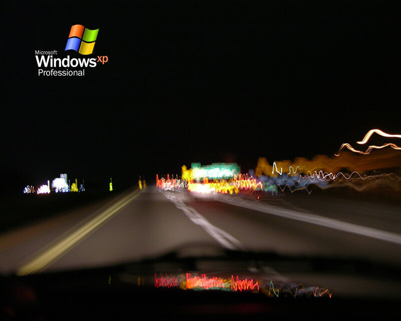 Night drive with Windows XP logo
