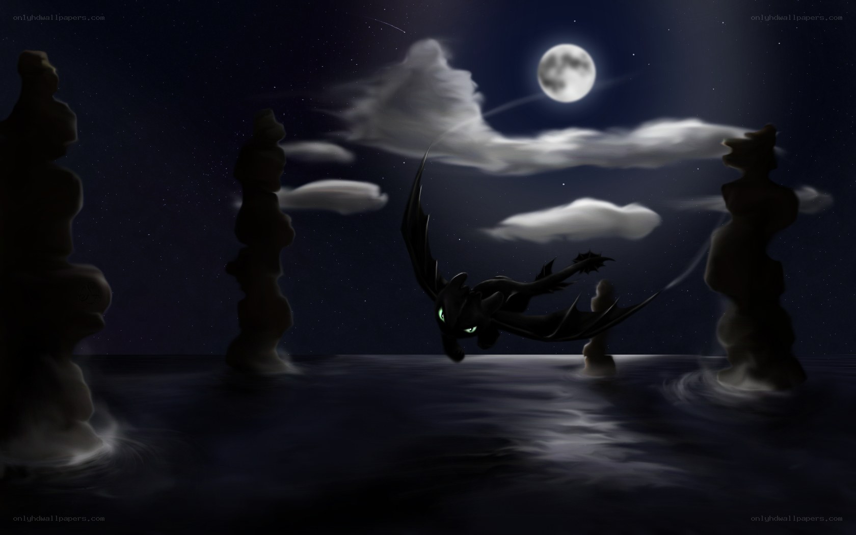 Night flight over the sea
