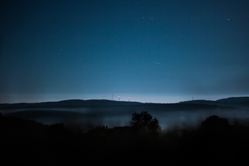 Night fog over hills