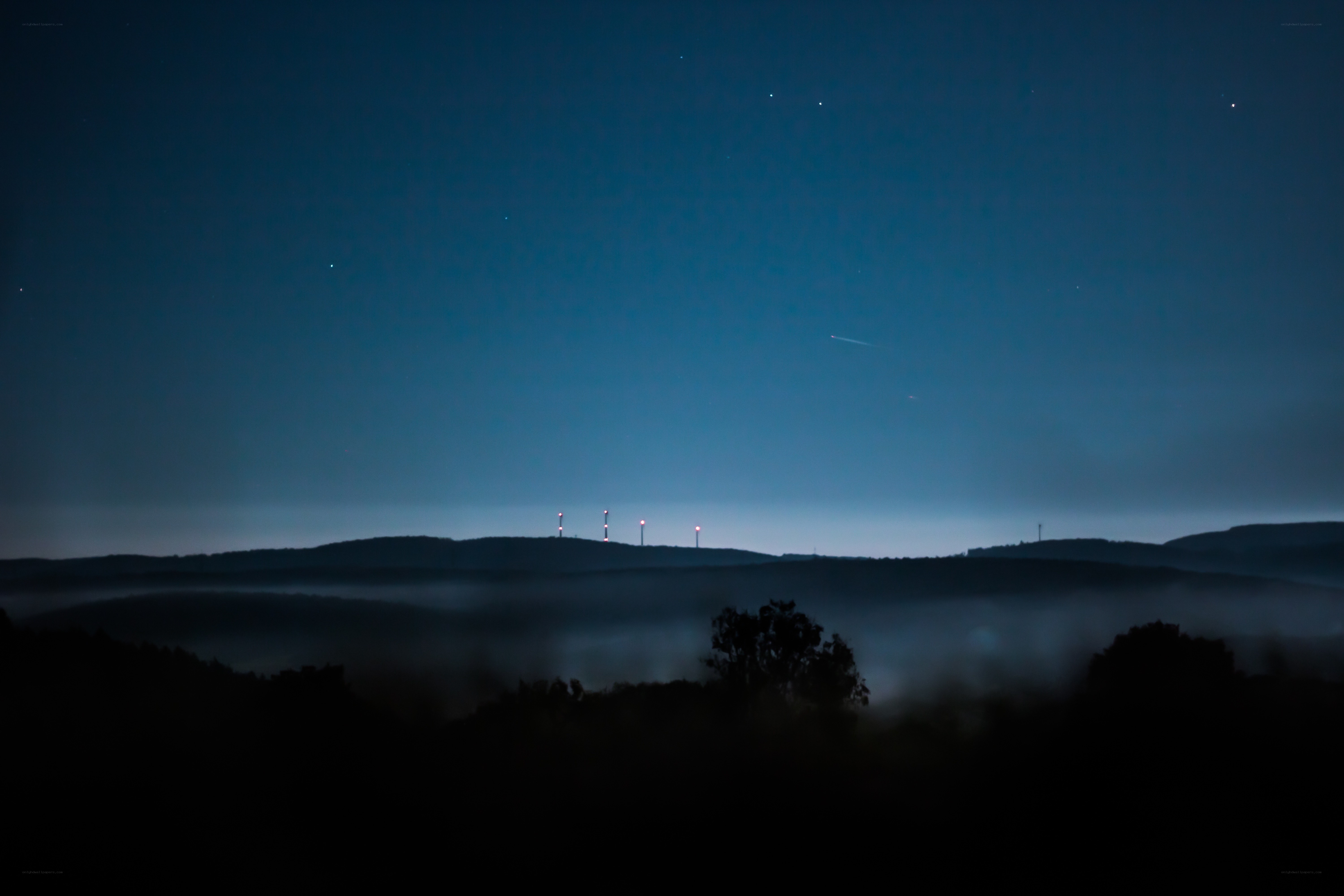 Night fog over hills