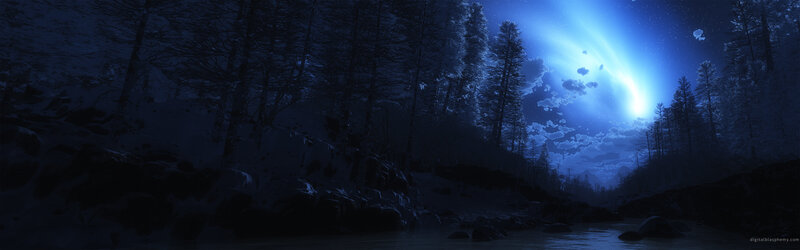 night forest with glowing sky