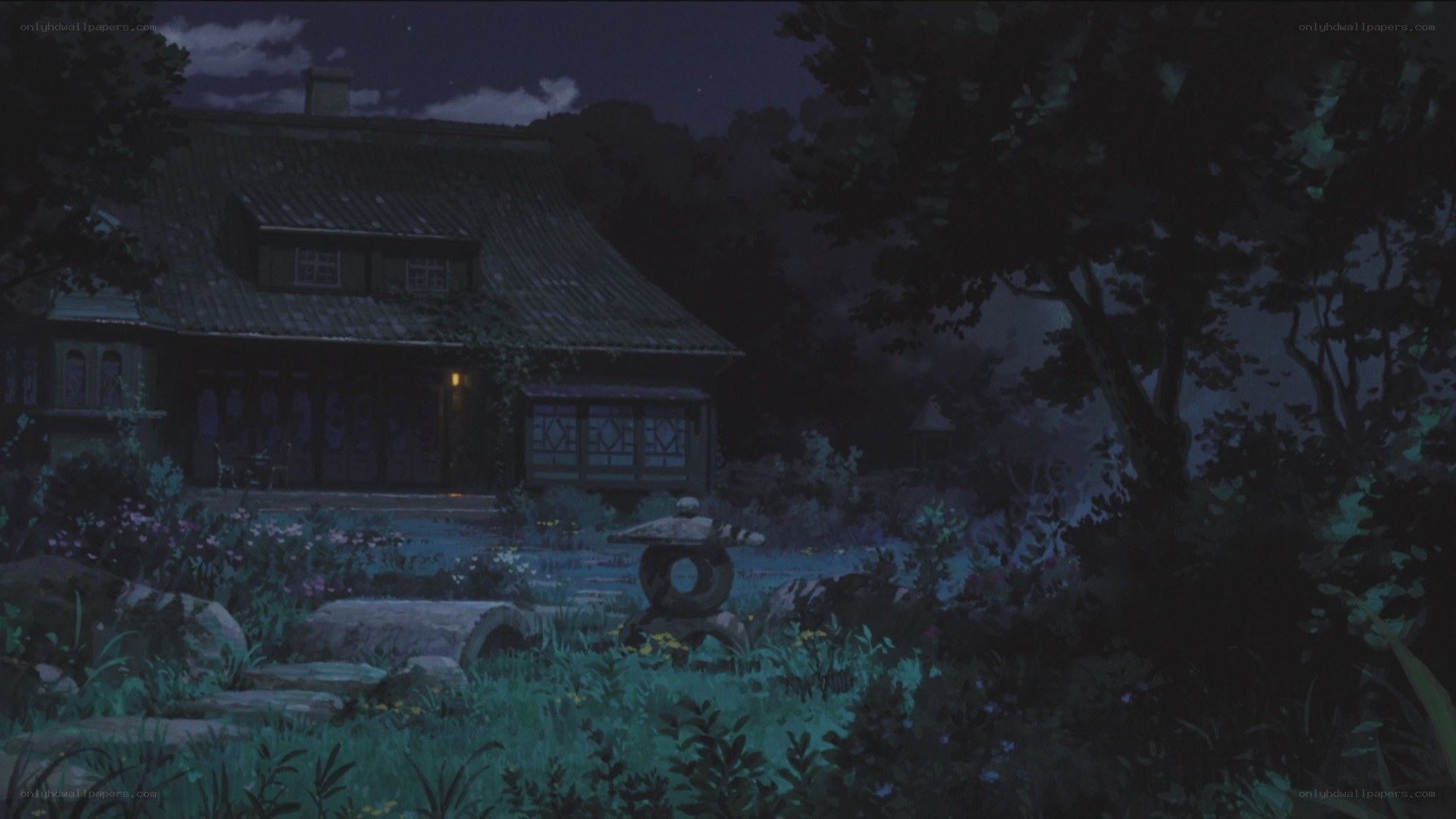 night garden house scene