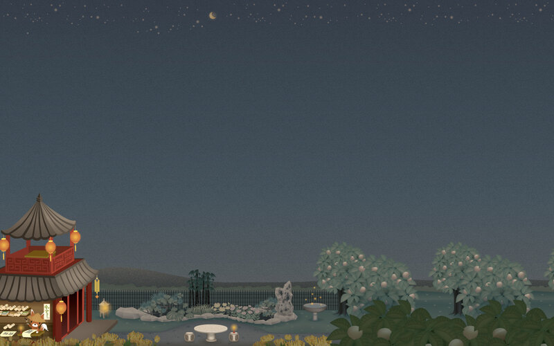 Night garden with lanterns