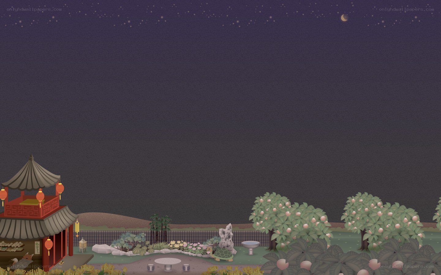 Night garden with pagoda