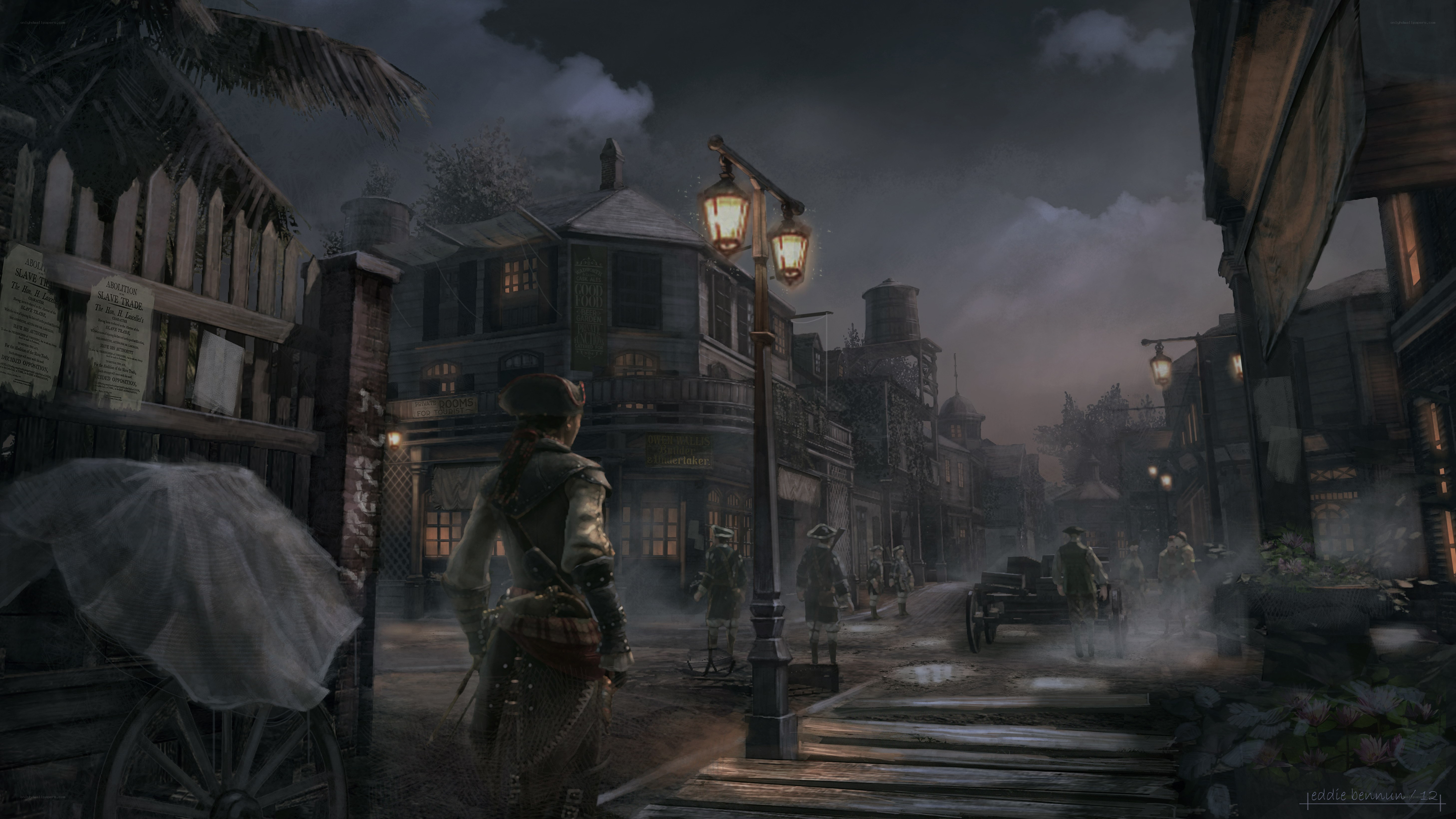 night in colonial town
