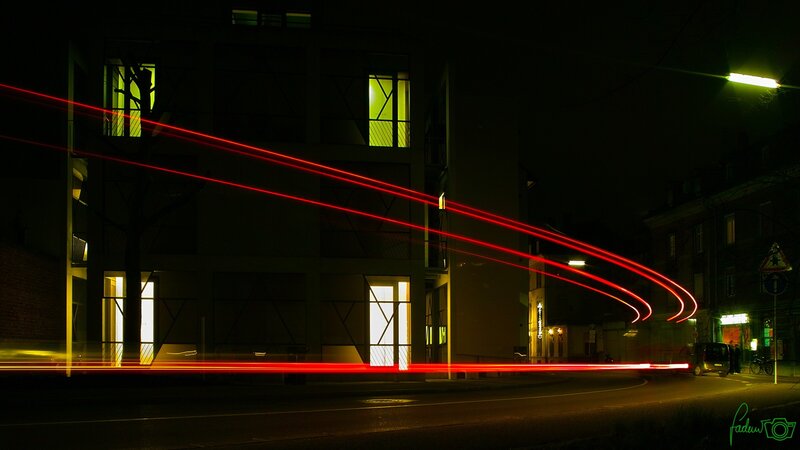 Night light trails on city street