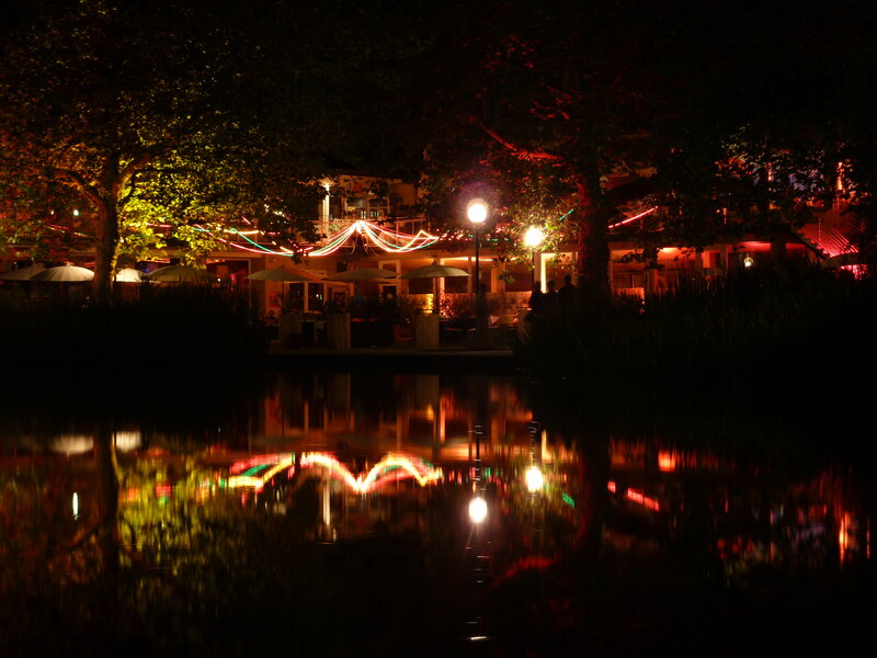 night lights at the lakeside cafe