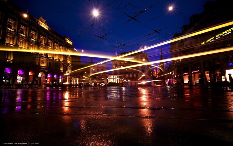 Night lights in a city square