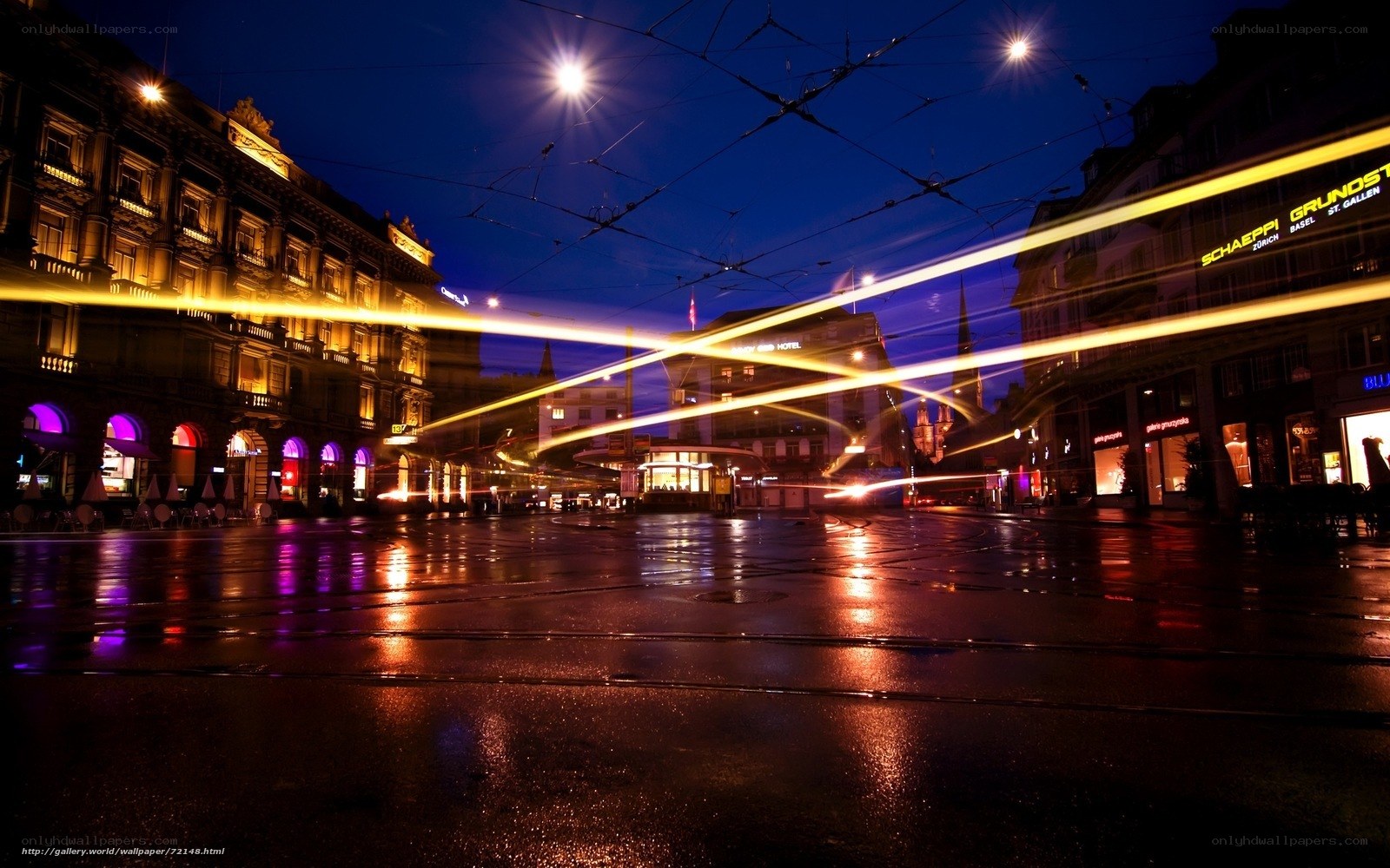 Night lights in a city square
