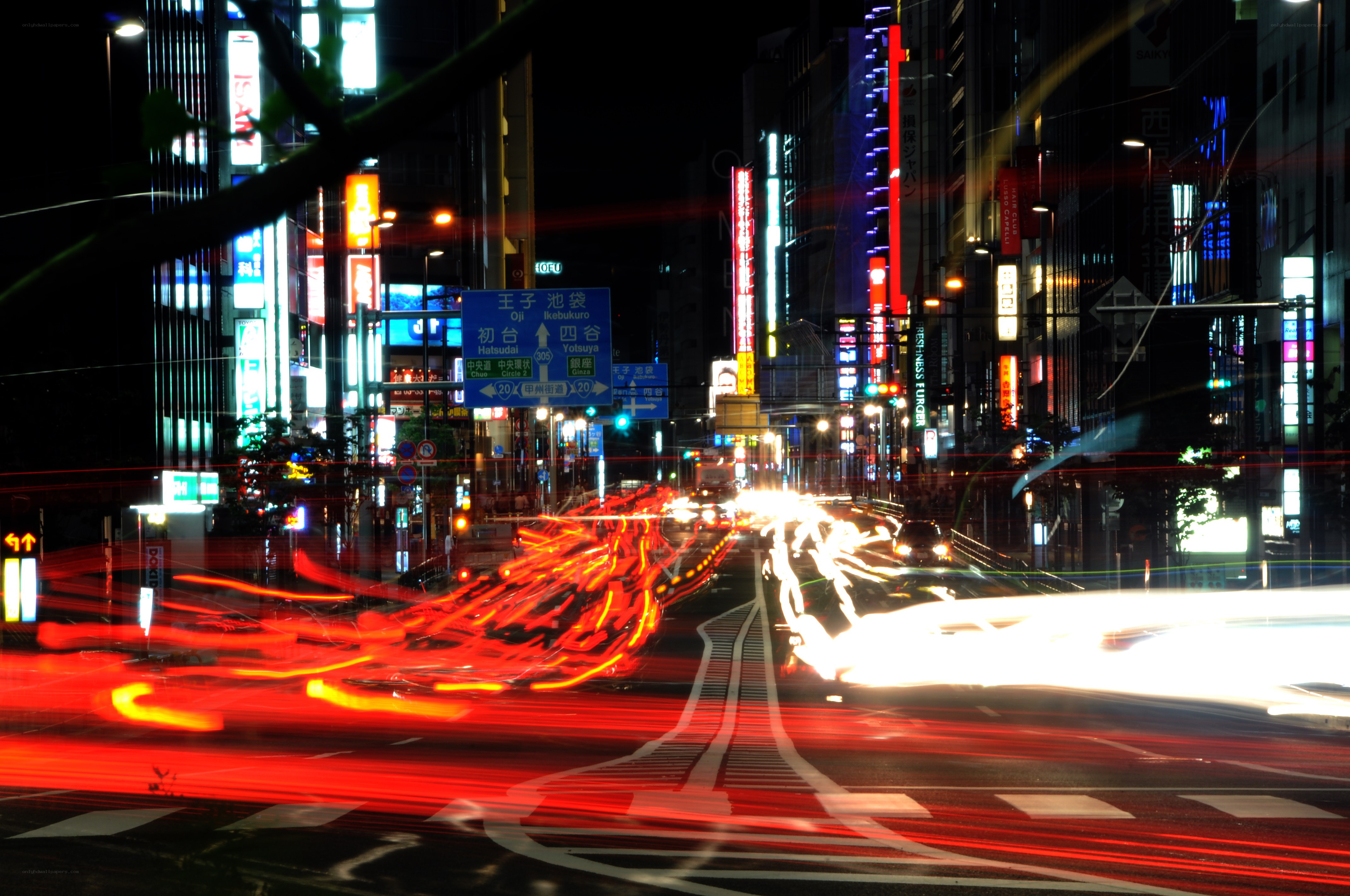 Night lights in Tokyo streets