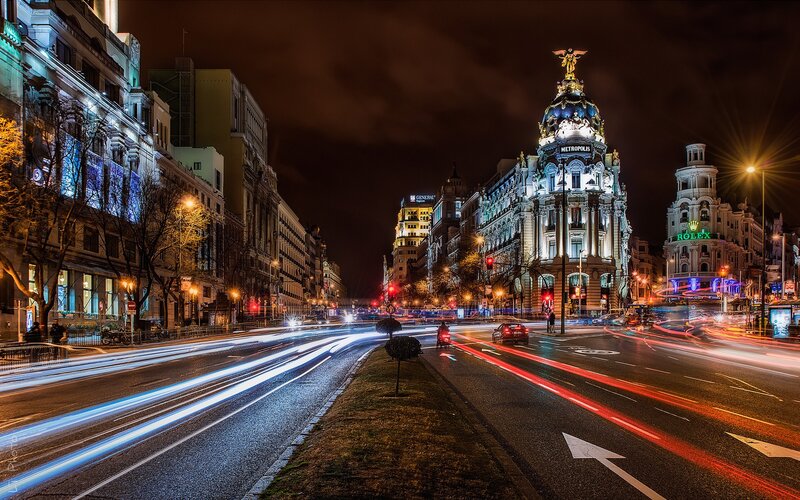 Night lights of Madrid streets