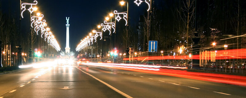 Night lights on a city street