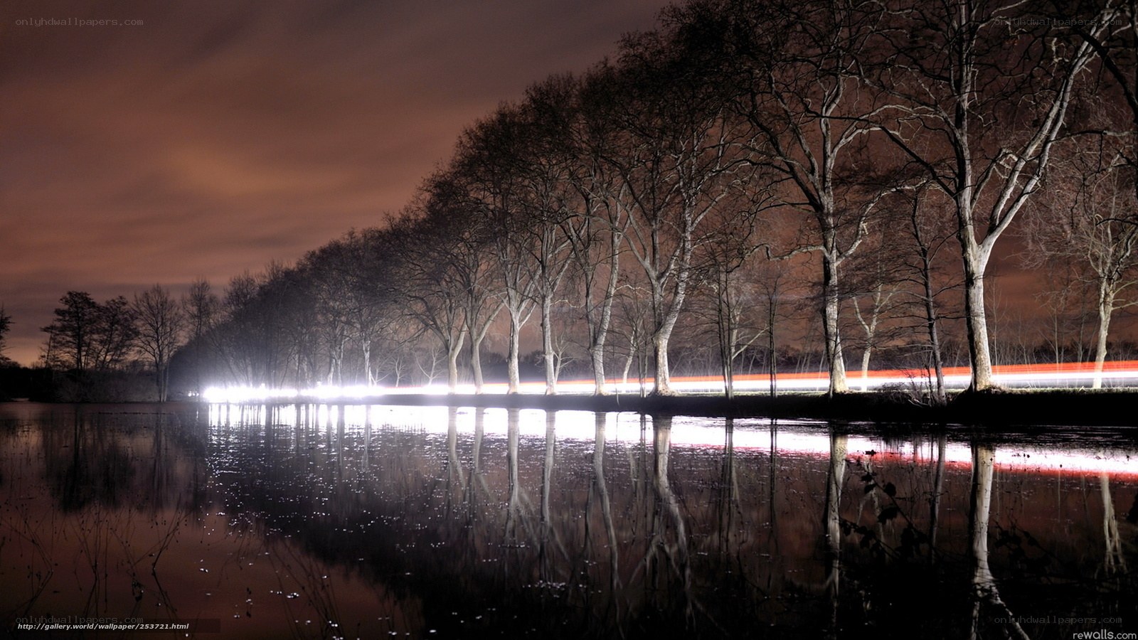 Night lights on a lake