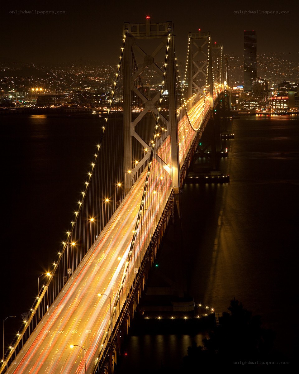 Night lights on a suspension bridge