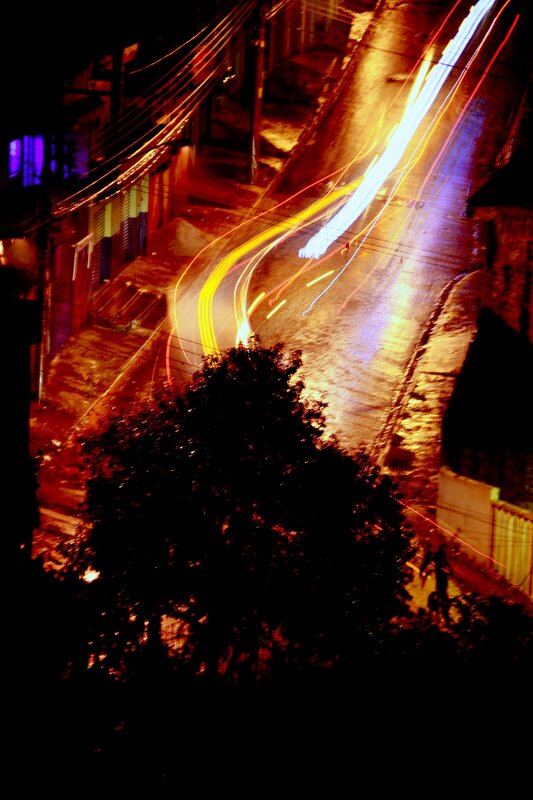 Night lights on a wet street
