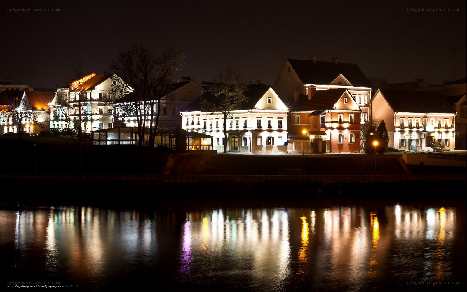 night lights on riverbank