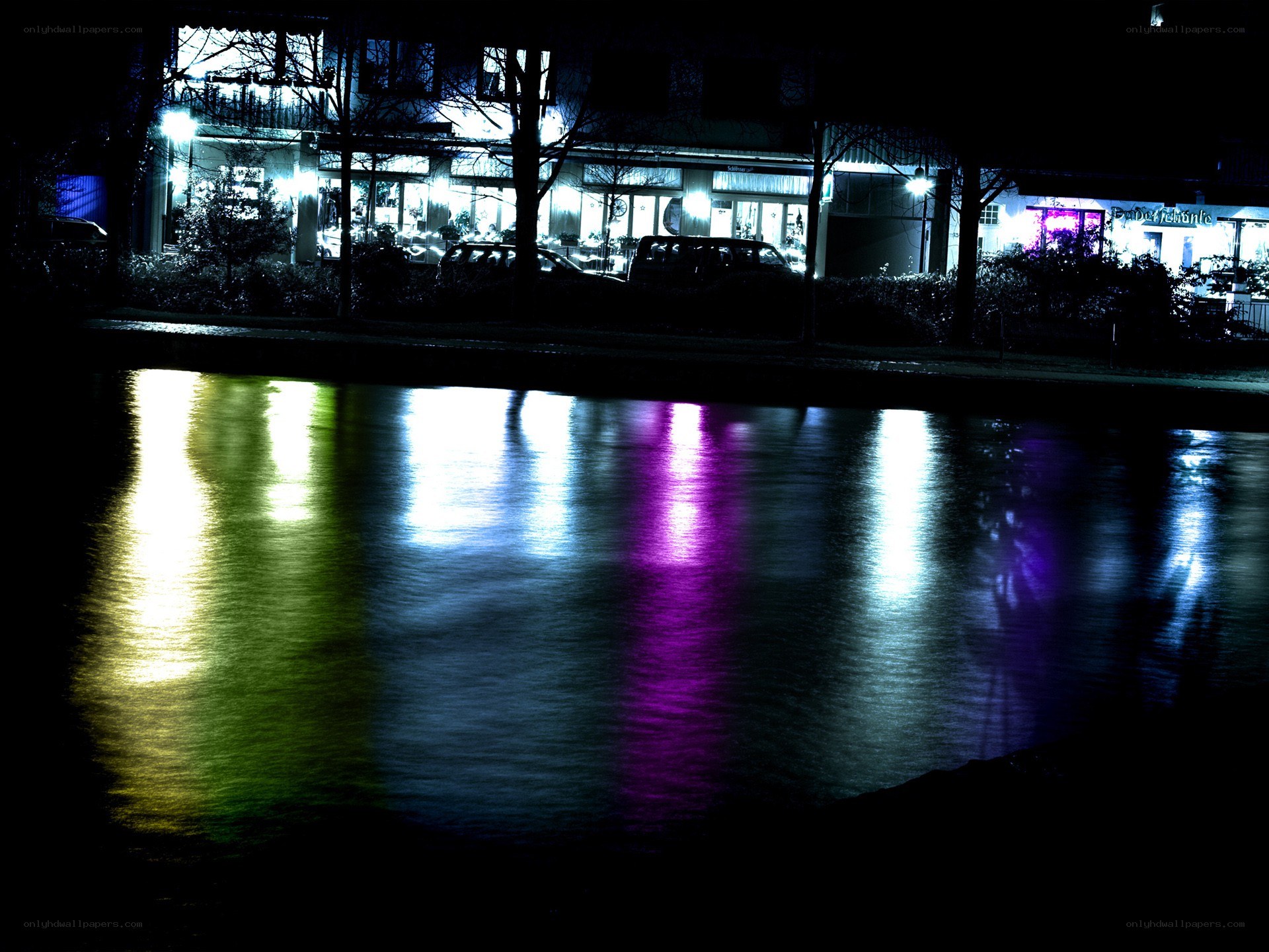 night lights reflected in water