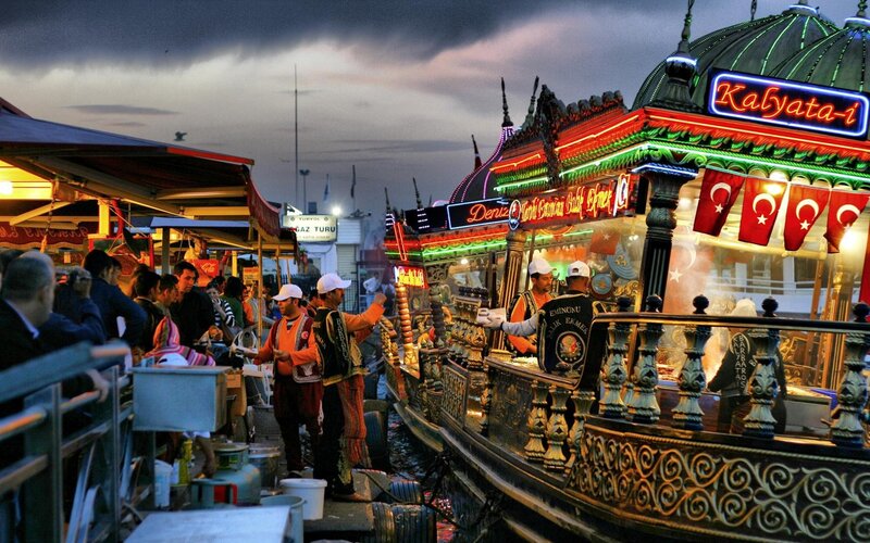 Night market boats in Istanbul