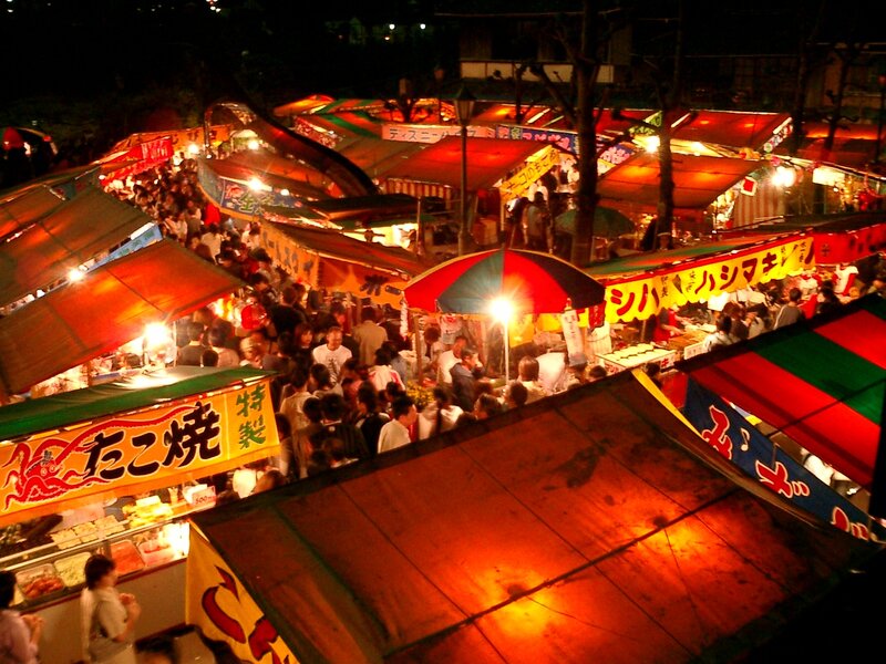 Night market food stalls