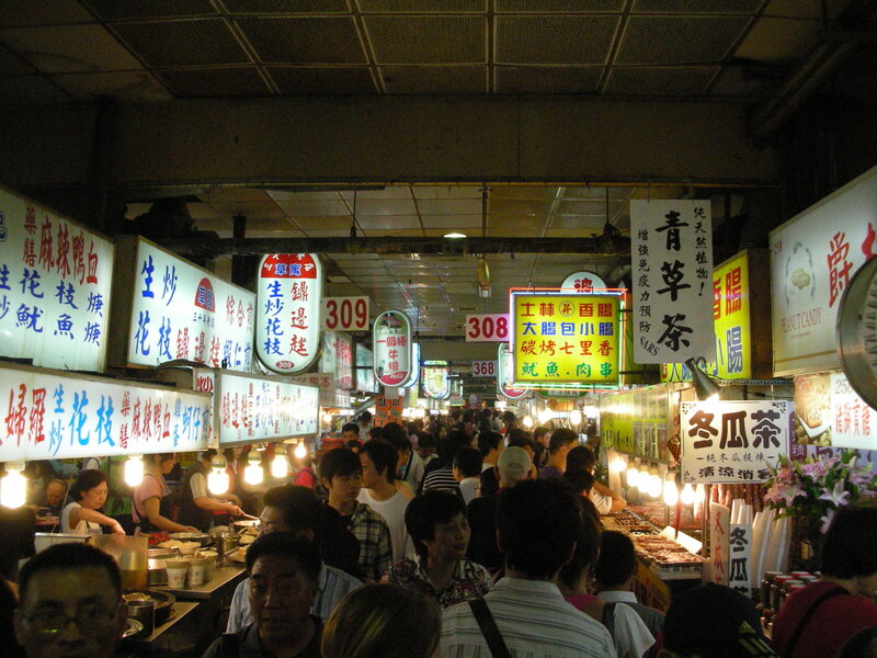 Night market food stalls
